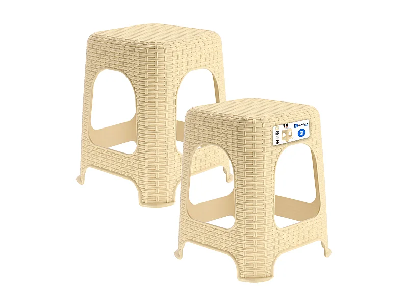KADAX Kruk van kunststof, opstapkruk tot 120 kg, rotankruk met antislipvoeten, badkruk, woonkruk, lichte zitkruk, tuinkruk, kruk (2 x set beige)