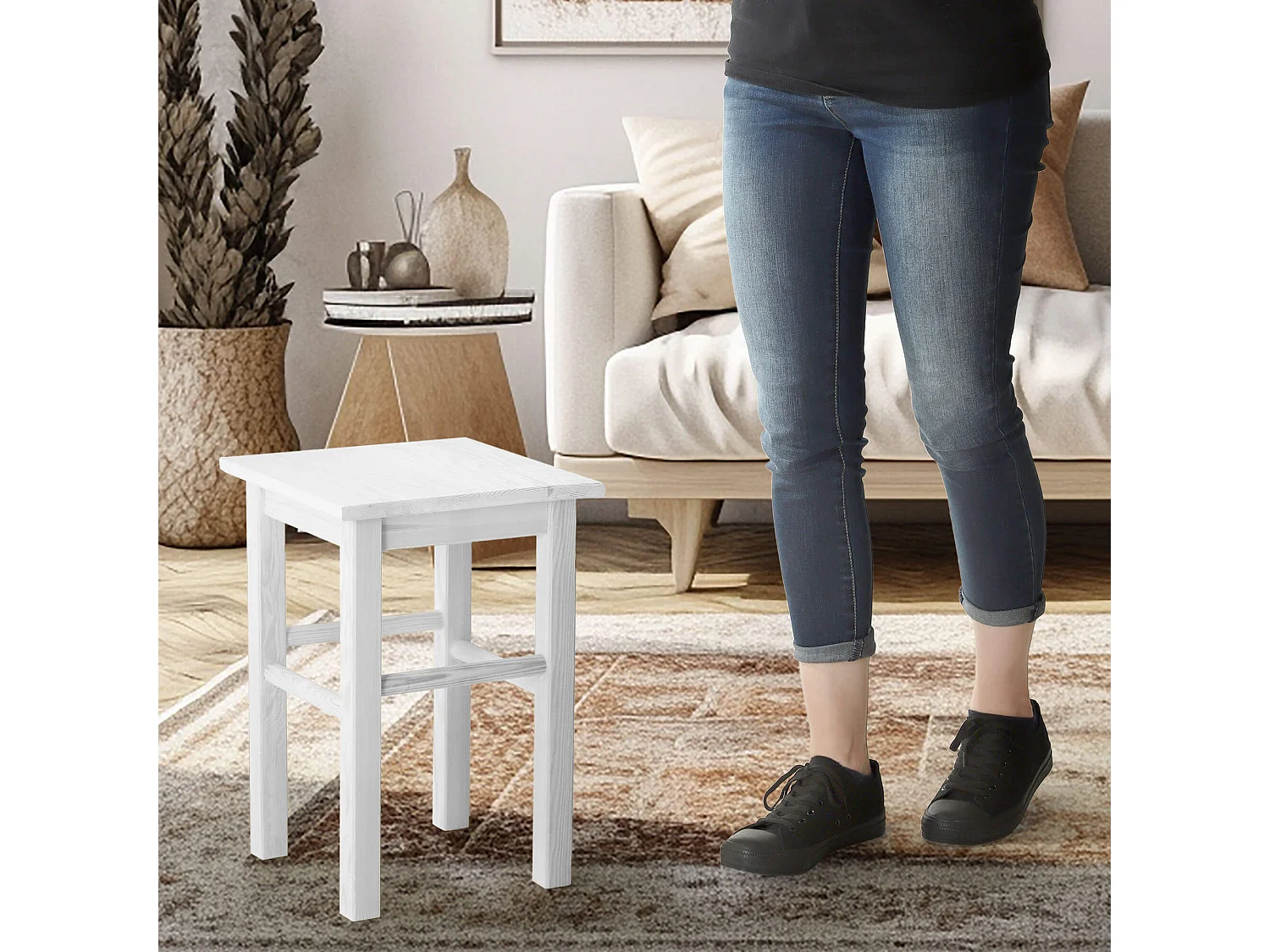 Tabouret en bois KADAX, repose-pieds en bois de pin naturel non verni, repose-pieds en 3 modèles différents, tabouret de bar, marchepied, tabouret, tabouret,