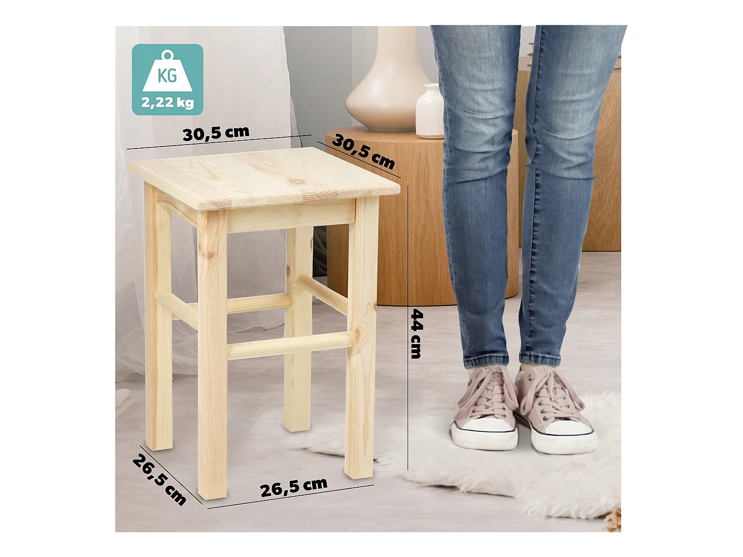 KADAX Drewniany taboret kuchenny Falun 44 x 30 cm