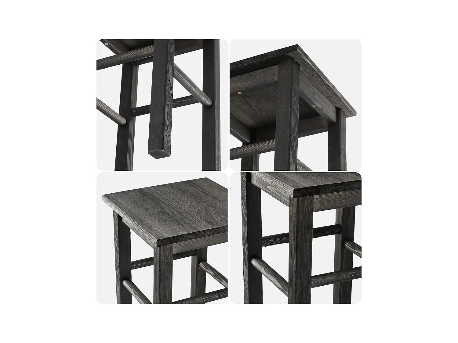 KADAX Taboret drewniany Rena 44x30 cm kwadratowy czarny