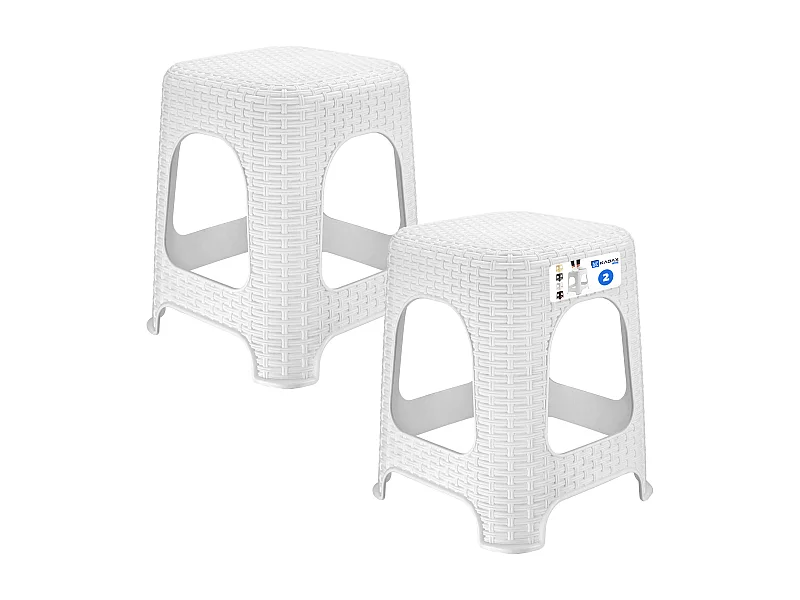 KADAX Taboret rattan 45 x 26 cm biały, 2 szt.