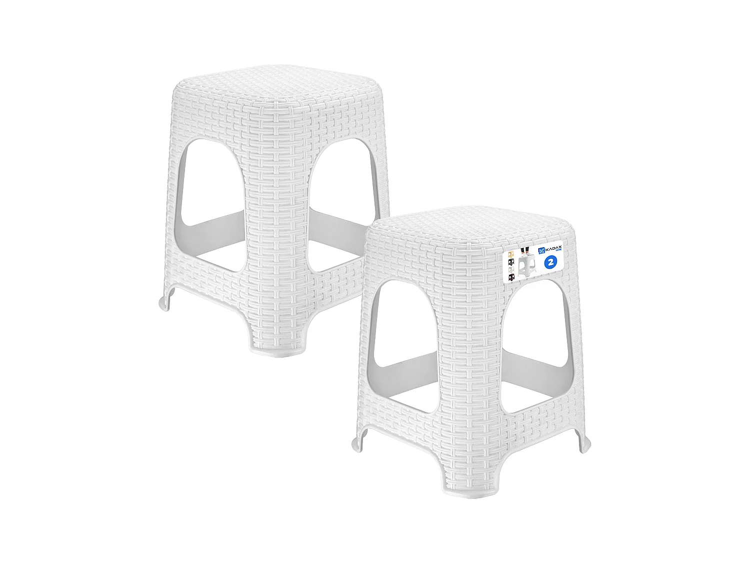 KADAX Kruk van kunststof, opstapkruk, tot 120 kg, rotankruk met antislipvoeten, badkruk, woonkruk, lichte zitkruk, tuinkruk, kruk (2 x set wit)