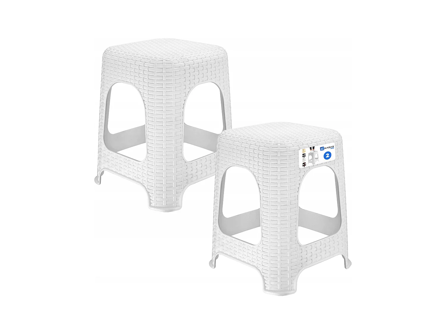 KADAX Kruk van kunststof, opstapkruk, tot 120 kg, rotankruk met antislipvoeten, badkruk, woonkruk, lichte zitkruk, tuinkruk, kruk (2 x set wit)