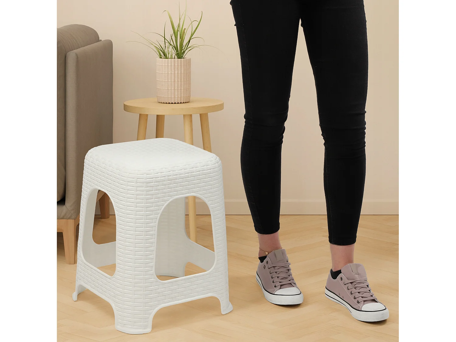 KADAX Tabouret Tabouret de Cuisine Rotin Blanc 2 pcs