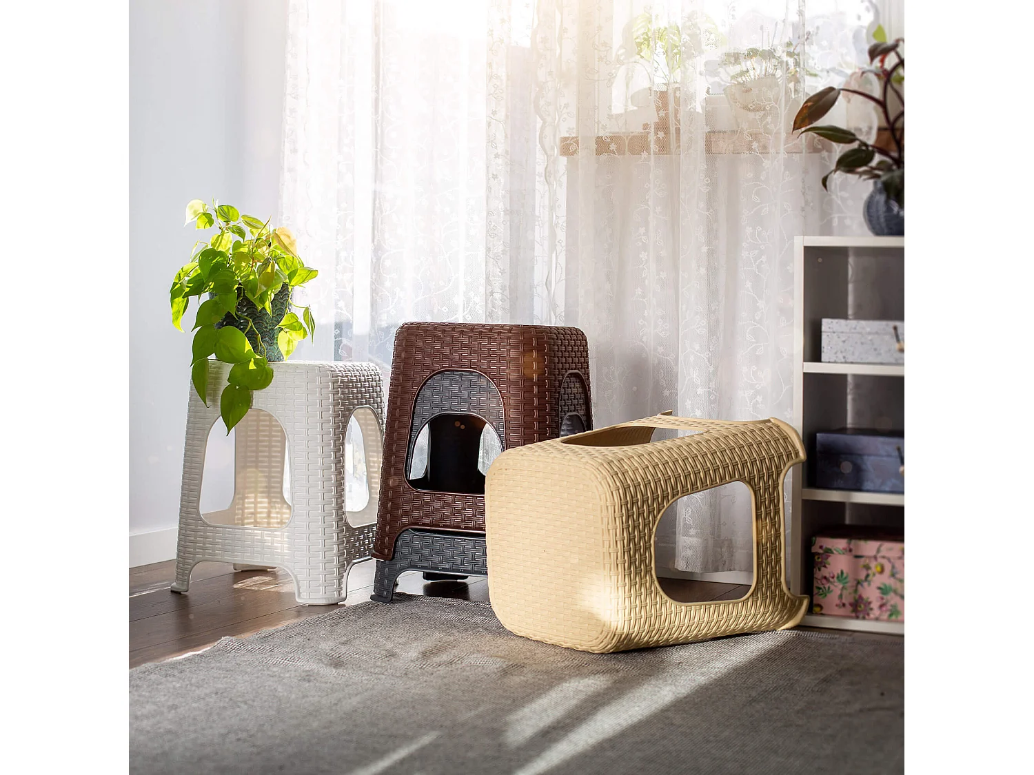 KADAX Tabouret en plastique, escabeau, jusqu'à 120 kg, tabouret en rotin avec pieds antidérapants, tabouret de bain, tabouret de salon, tabouret d'assise léger,