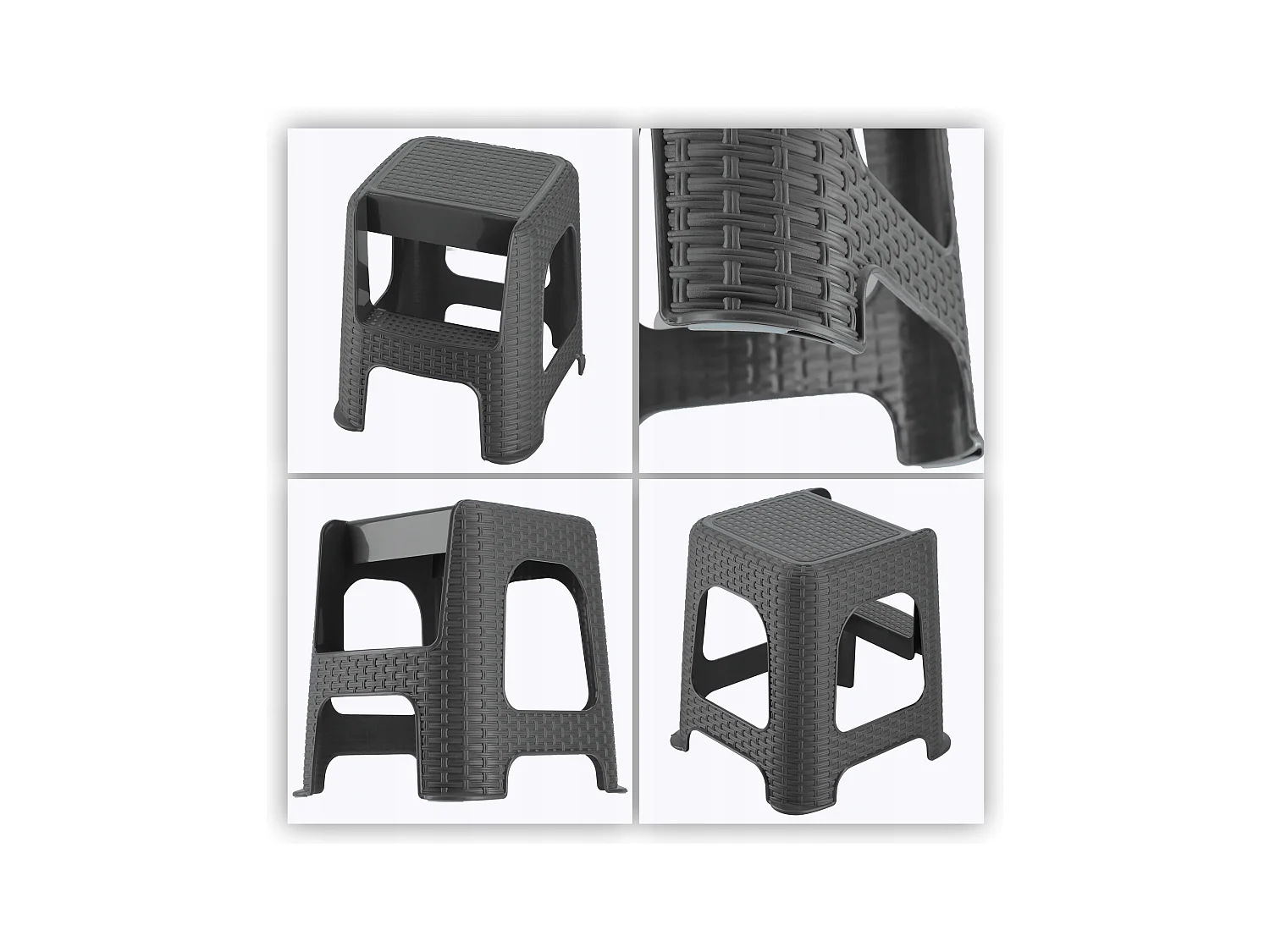 Tabouret KADAX en matériaux plastiques recyclés, escabeau, jusqu'à 160 kg, tabouret en rotin avec pieds antidérapants, tabouret de salle de bain à gradins,