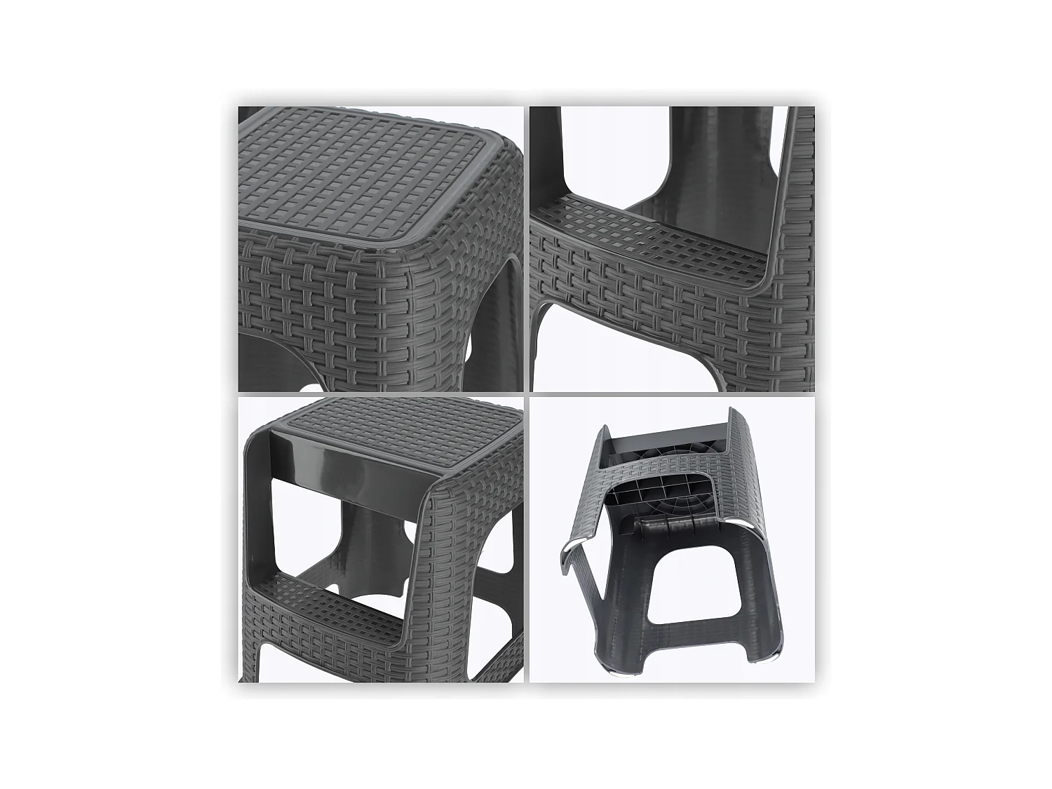 Tabouret KADAX en matériaux plastiques recyclés, escabeau, jusqu'à 160 kg, tabouret en rotin avec pieds antidérapants, tabouret de salle de bain à gradins,