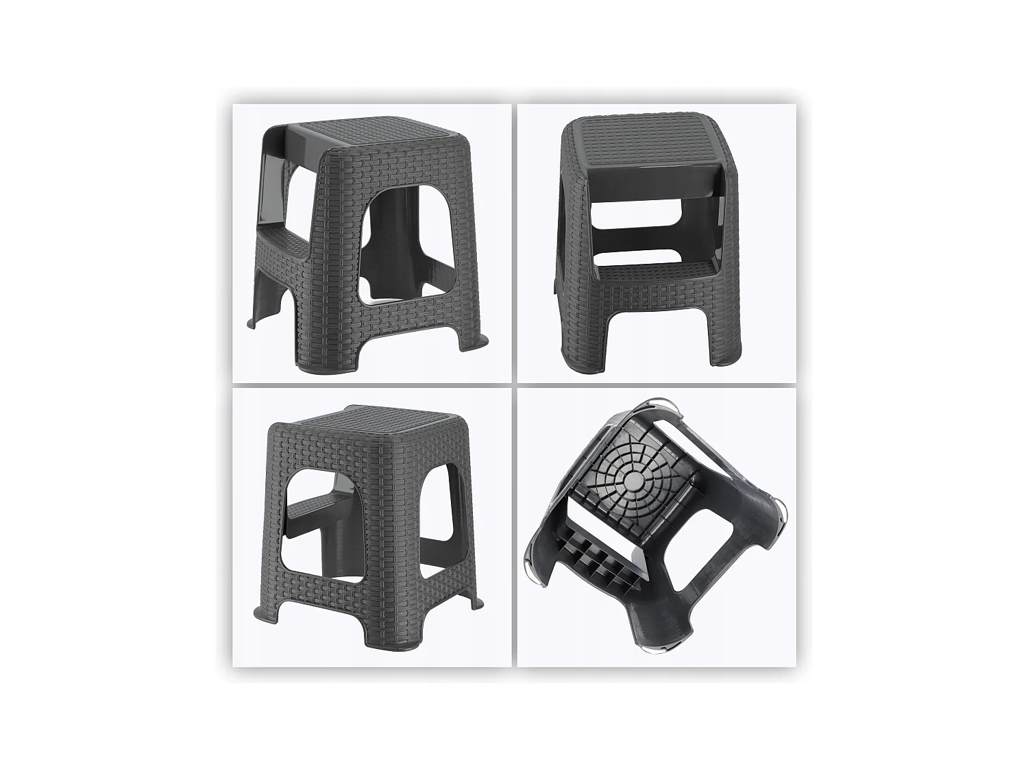 Tabouret KADAX en matériaux plastiques recyclés, escabeau, jusqu'à 160 kg, tabouret en rotin avec pieds antidérapants, tabouret de salle de bain à gradins,