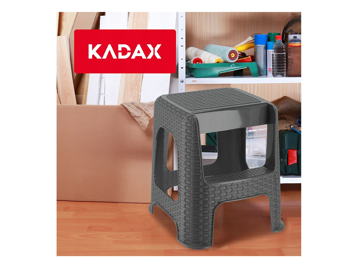 Tabouret KADAX en matériaux plastiques recyclés, escabeau, jusqu'à 160 kg, tabouret en rotin avec pieds antidérapants, tabouret de salle de bain à gradins,