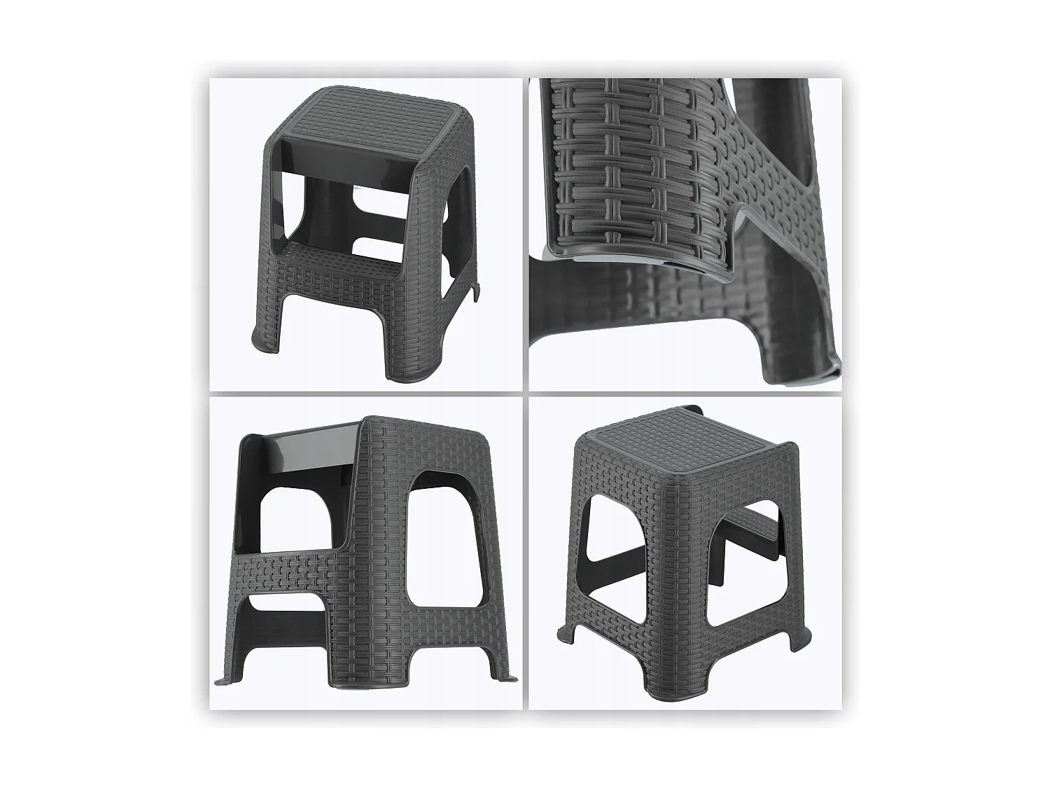 Tabouret KADAX en matériaux plastiques recyclés, escabeau, jusqu'à 160 kg, tabouret en rotin avec pieds antidérapants, tabouret de salle de bain à gradins,