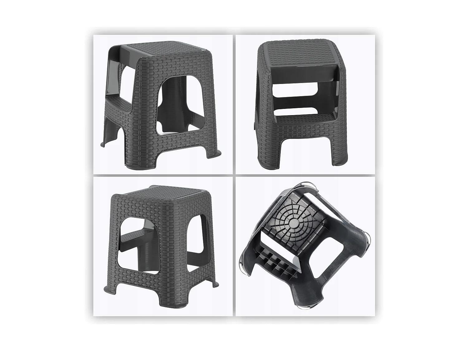 Tabouret KADAX en matériaux plastiques recyclés, escabeau, jusqu'à 160 kg, tabouret en rotin avec pieds antidérapants, tabouret de salle de bain à gradins,