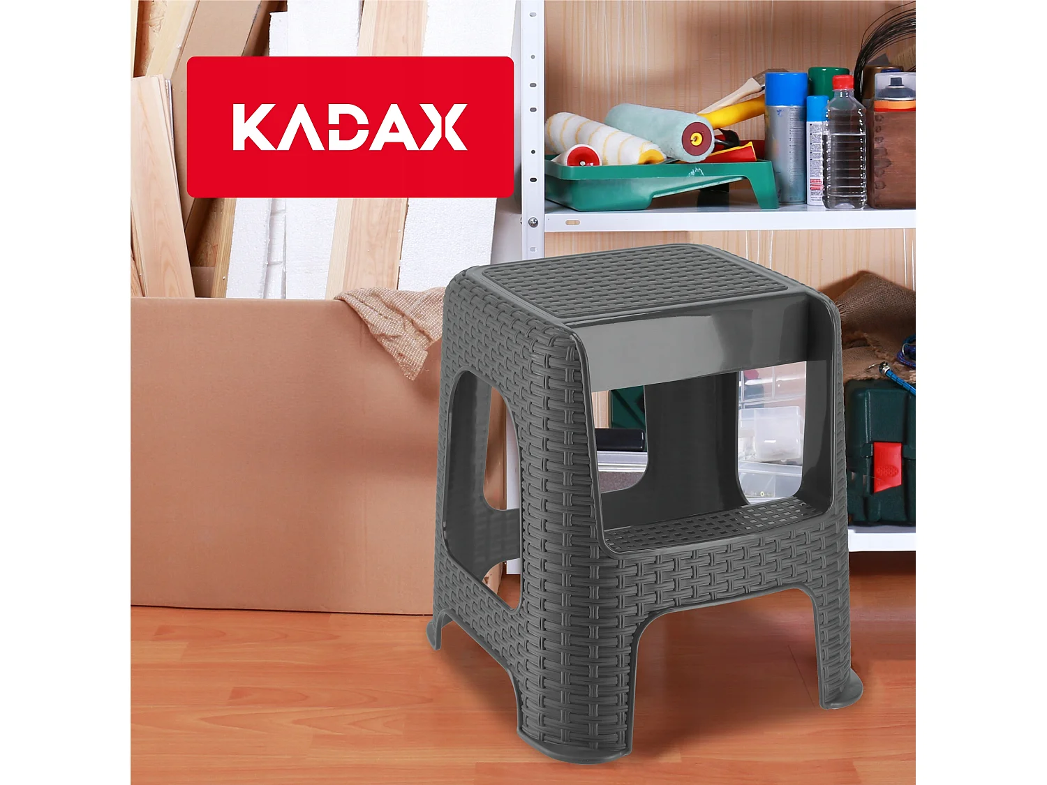 Tabouret KADAX en matériaux plastiques recyclés, escabeau, jusqu'à 160 kg, tabouret en rotin avec pieds antidérapants, tabouret de salle de bain à gradins,
