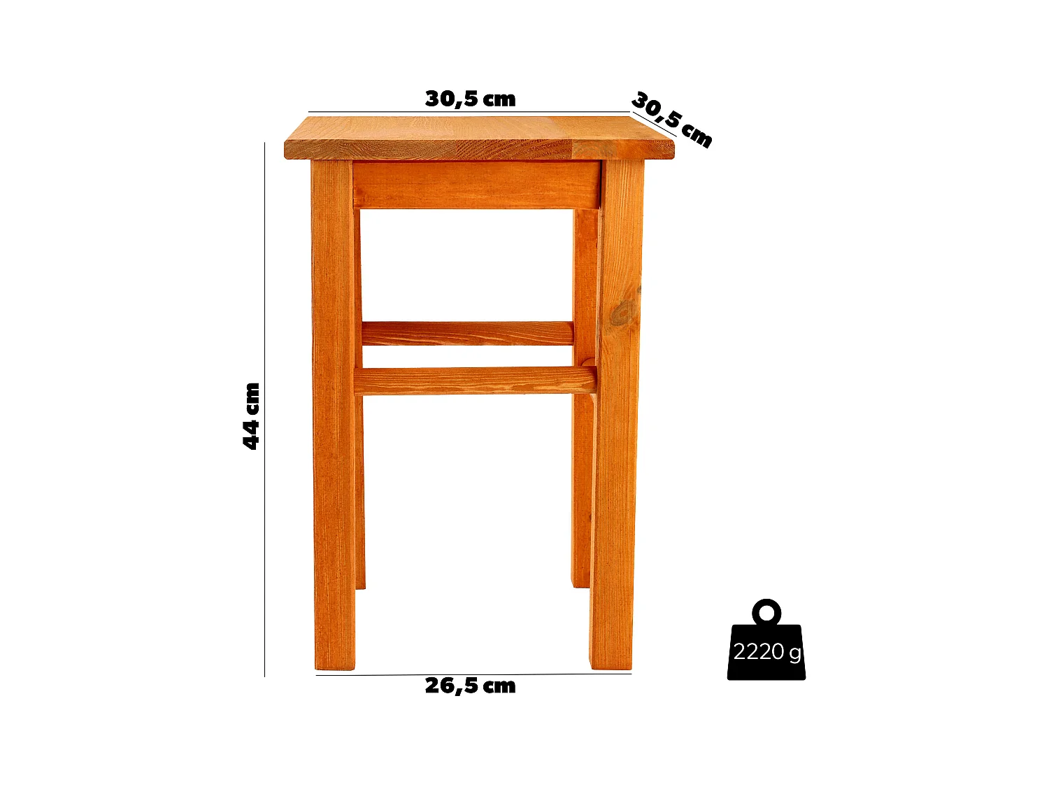 KADAX Taboret drewniany Rena 44x30 cm kwadratowy pomarańczowy