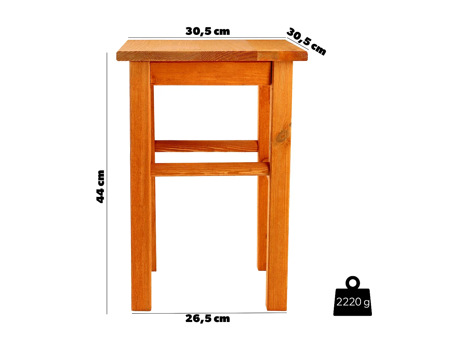 Tabouret en bois KADAX - Repose-pieds en pin naturel non verni, repose-pieds en 3 modèles, tabouret de bar, marchepied (carré marron)