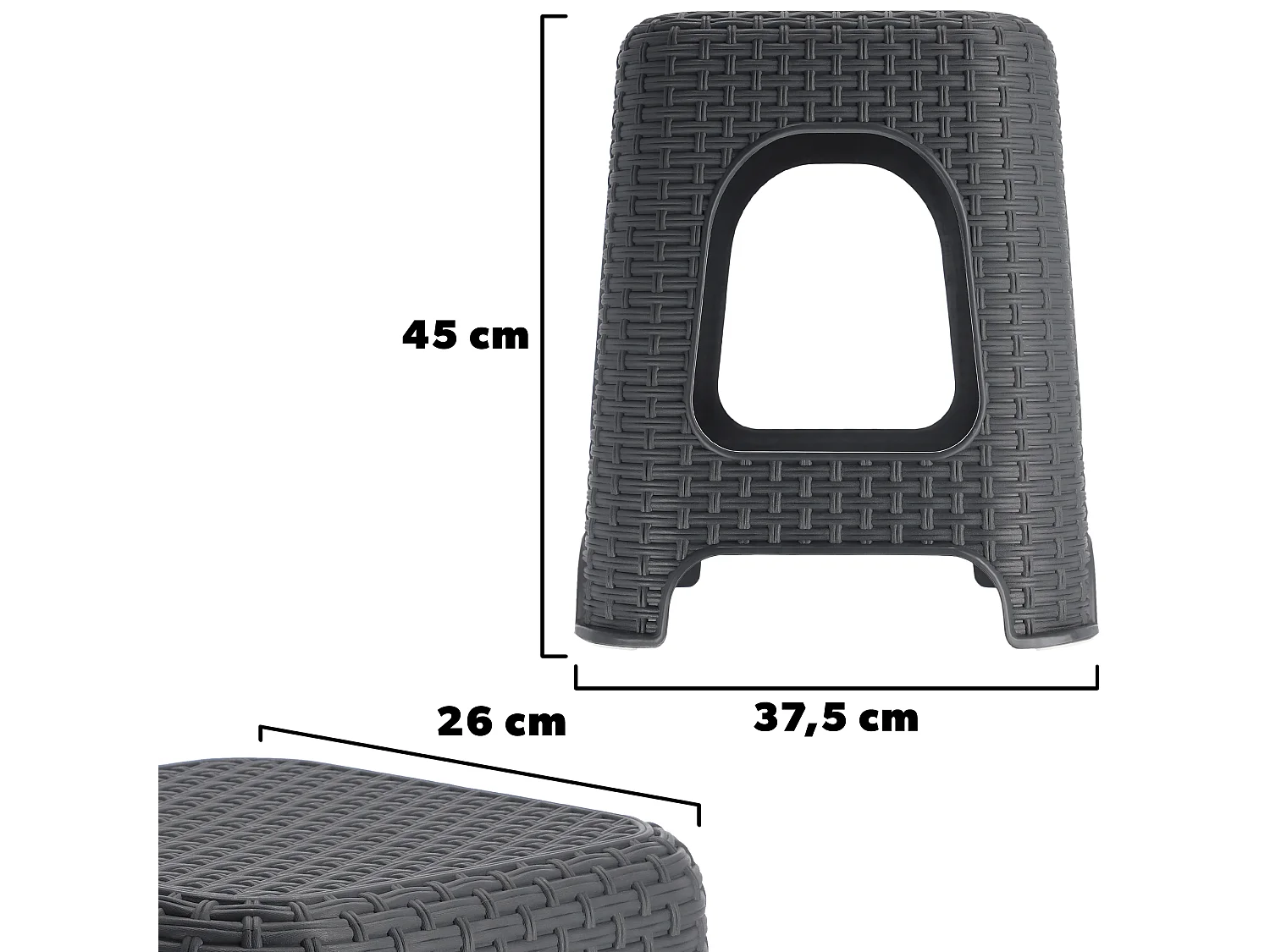 KADAX Kruk van kunststof, opstapkruk, tot 120 kg, rotankruk met antislipvoeten, badkruk, woonkruk, lichte zitkruk, tuinkruk, kruk (antraciet)