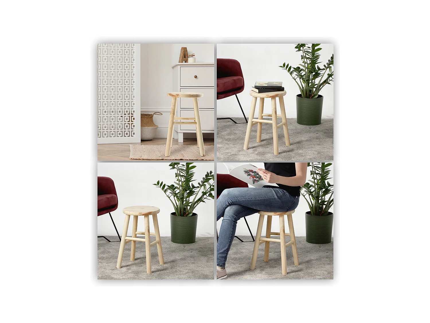 KADAX Taboret drewniany Falun 45 x 29 cm, naturalny