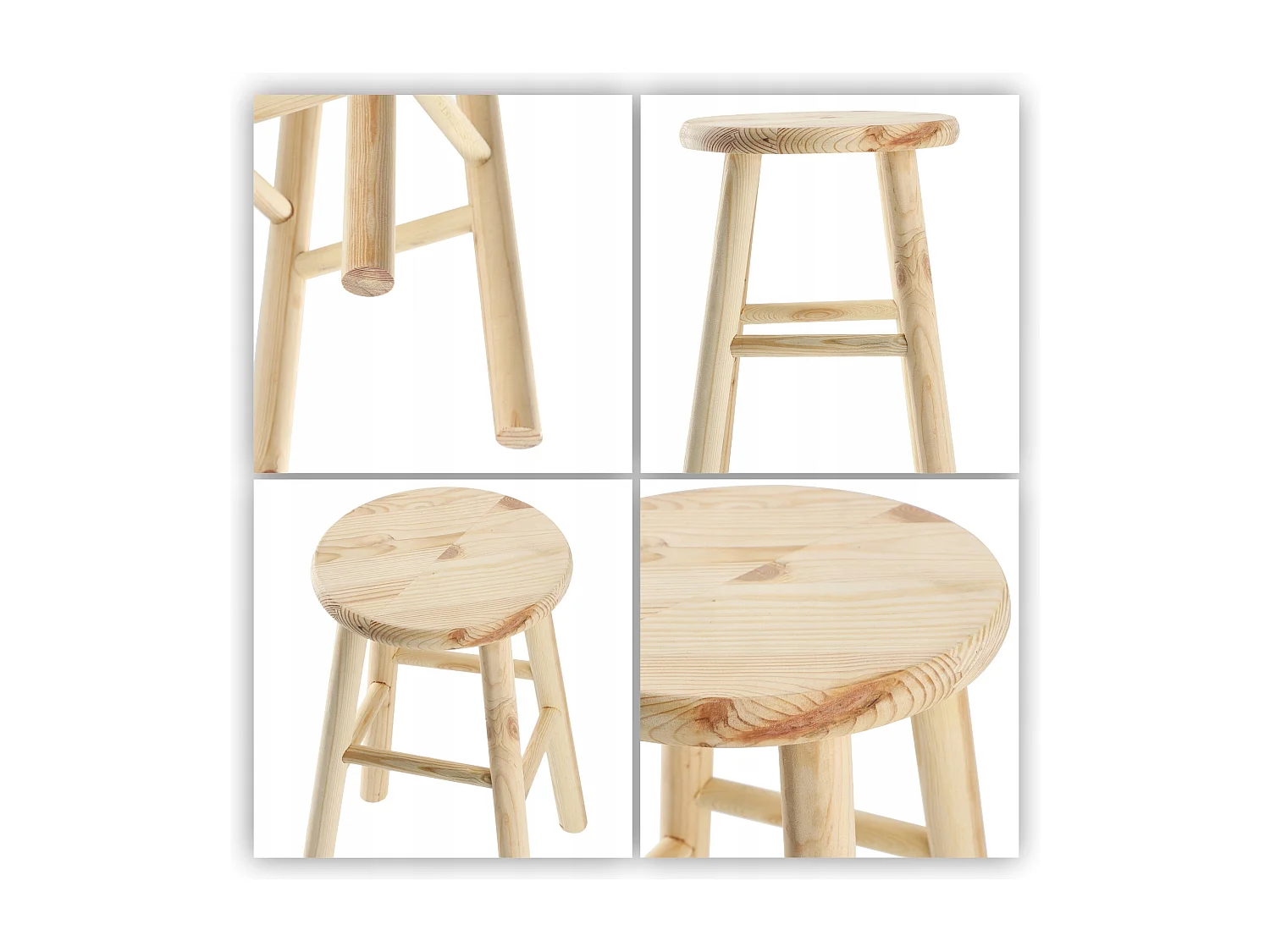 Tabouret en bois KADAX - Repose-pieds en pin naturel non verni, repose-pieds en 3 modèles, tabouret de bar, marchepied (rond)