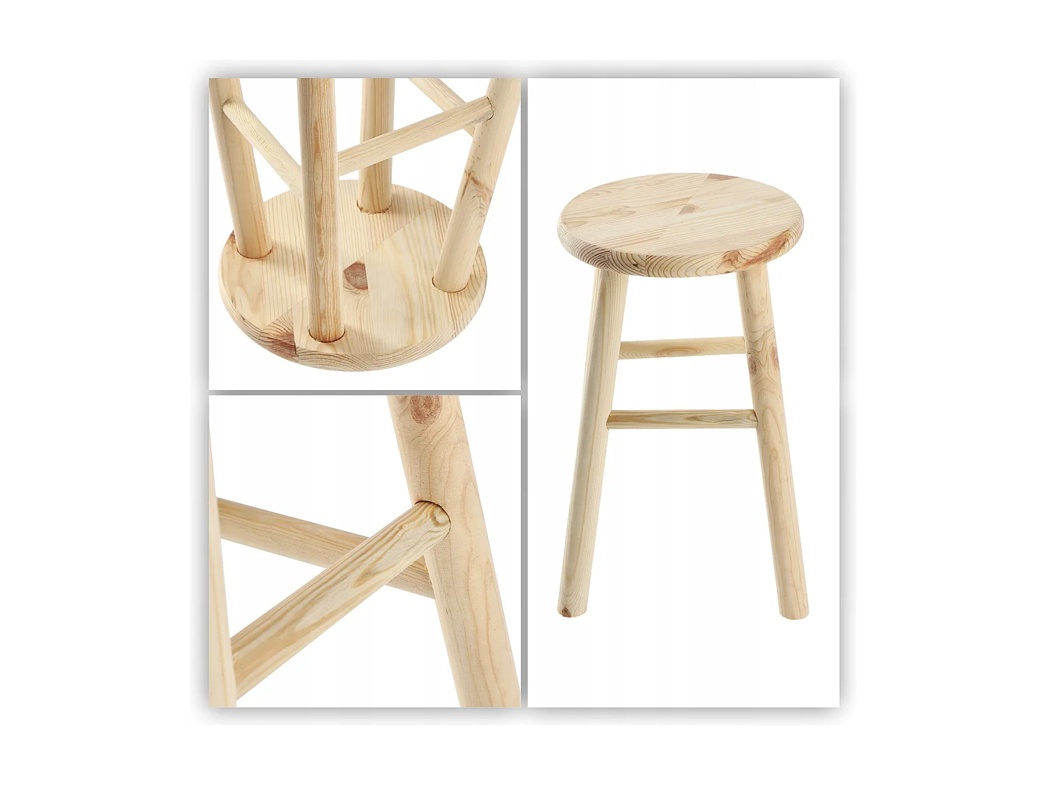 Tabouret en bois KADAX - Repose-pieds en pin naturel non verni, repose-pieds en 3 modèles, tabouret de bar, marchepied (rond)