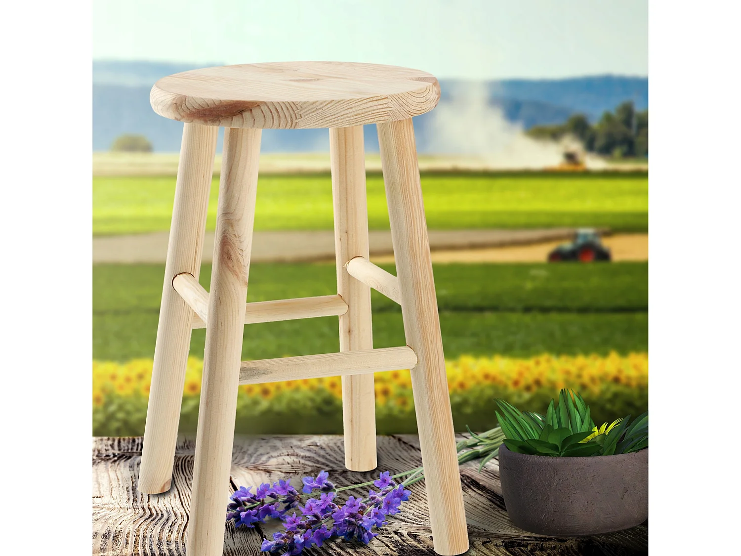 Tabouret en bois KADAX - Repose-pieds en pin naturel non verni, repose-pieds en 3 modèles, tabouret de bar, marchepied (rond)