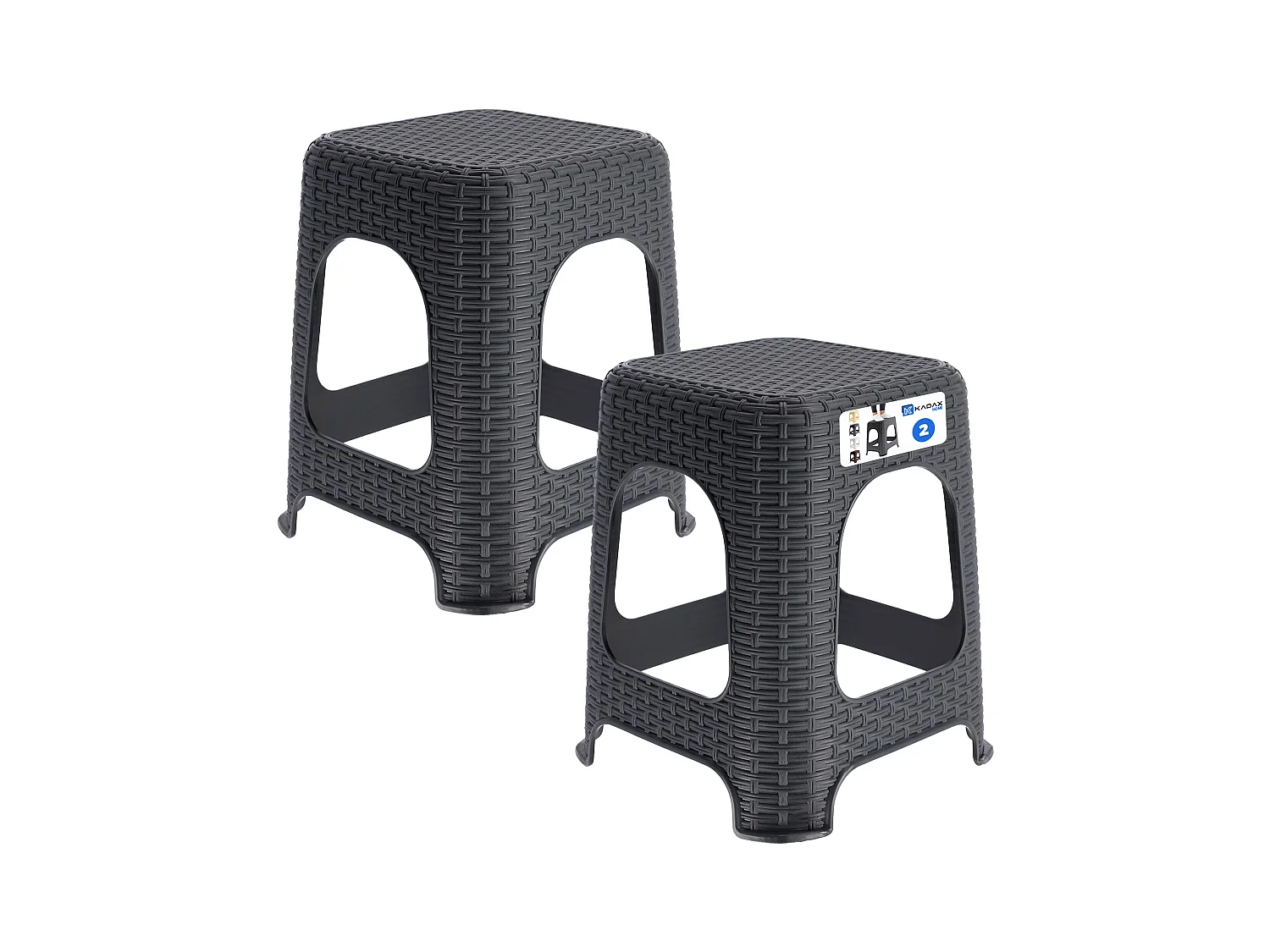 KADAX Kruk van kunststof, opstapkruk, tot 120 kg, rotankruk met antislipvoeten, badkruk, woonkruk, lichte zitkruk, tuinkruk, kruk (2 x set antraciet)