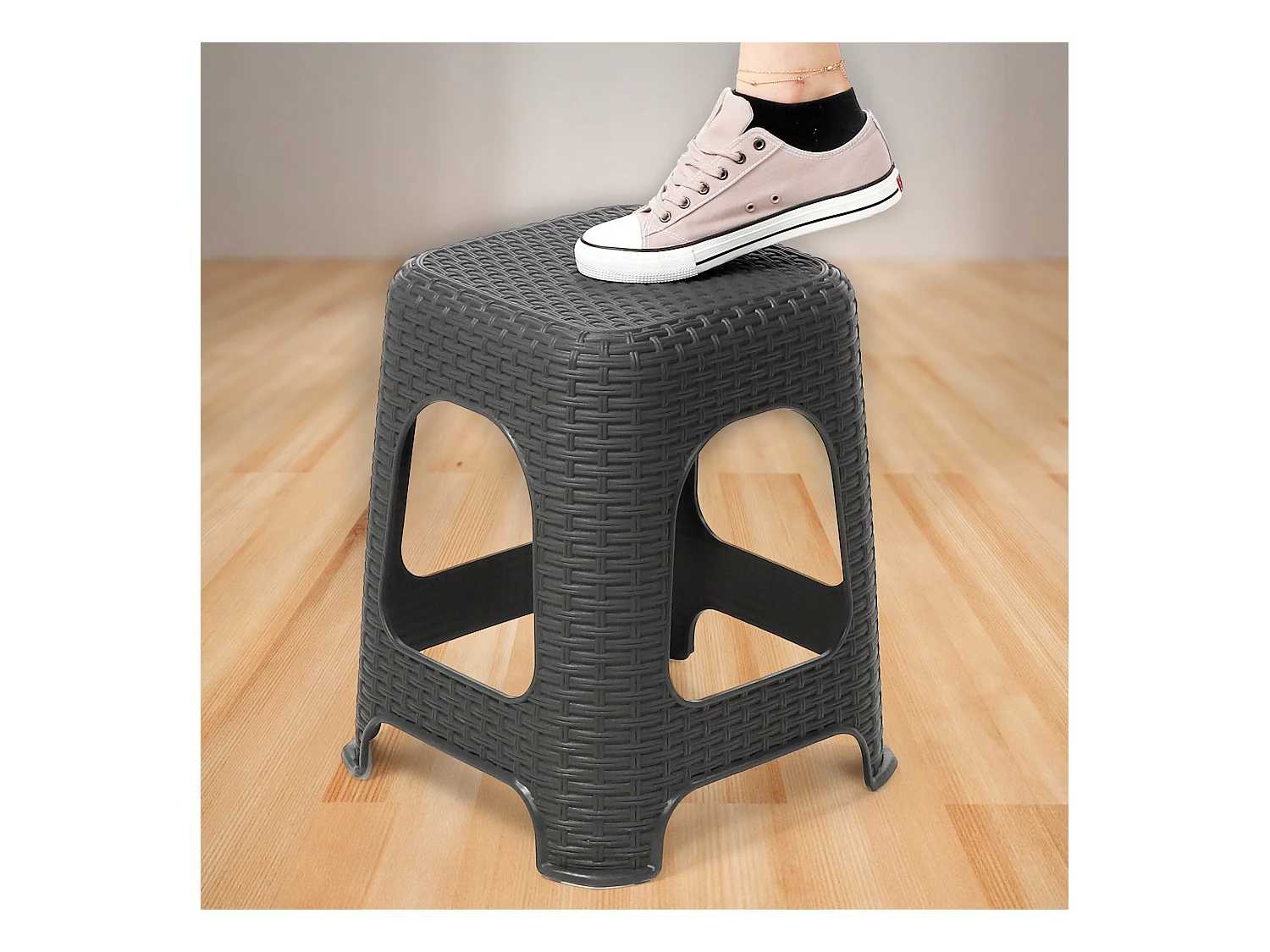 KADAX Kruk van kunststof, opstapkruk, tot 120 kg, rotankruk met antislipvoeten, badkruk, woonkruk, lichte zitkruk, tuinkruk, kruk (2 x set antraciet)