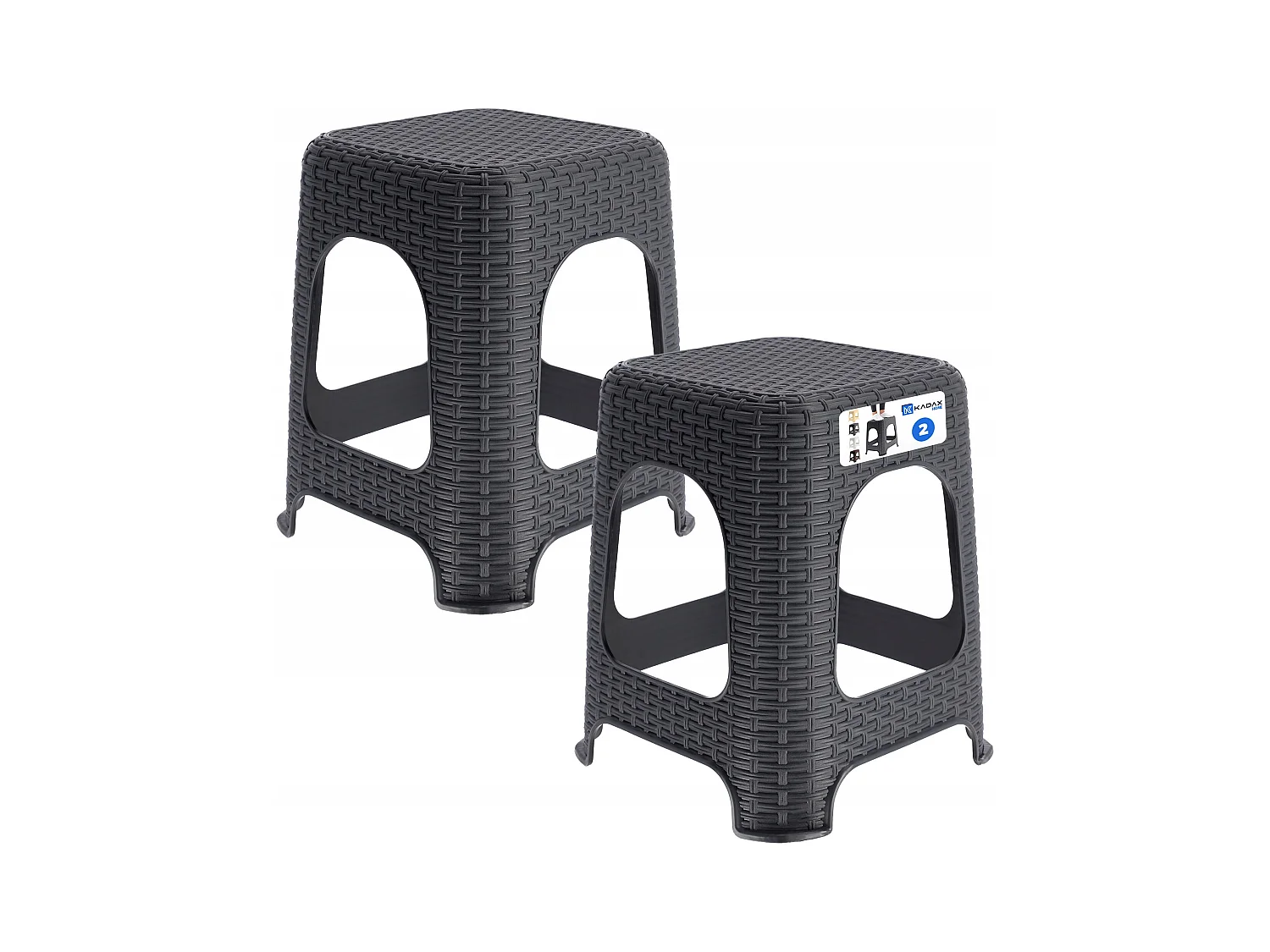 KADAX Kruk van kunststof, opstapkruk, tot 120 kg, rotankruk met antislipvoeten, badkruk, woonkruk, lichte zitkruk, tuinkruk, kruk (2 x set antraciet)