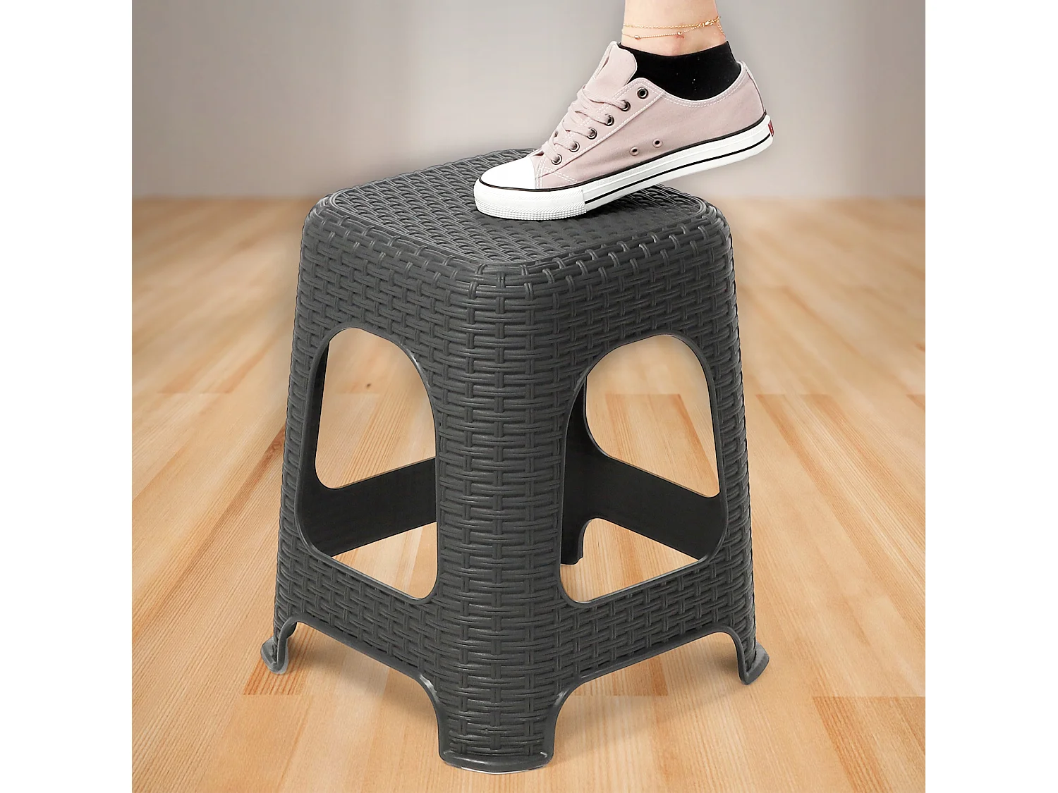 KADAX Tabouret en plastique, escabeau, jusqu'à 120 kg, tabouret en rotin avec pieds antidérapants, tabouret de bain, tabouret de salon, tabouret d'assise léger,
