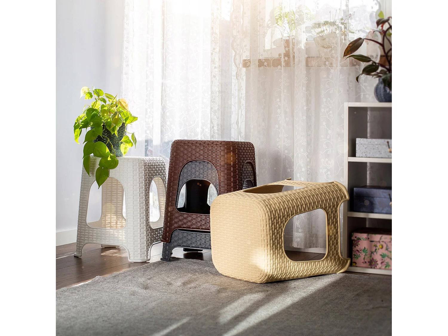 KADAX Tabouret en plastique, escabeau, jusqu'à 120 kg, tabouret en rotin avec pieds antidérapants, tabouret de bain, tabouret de salon, tabouret d'assise léger,