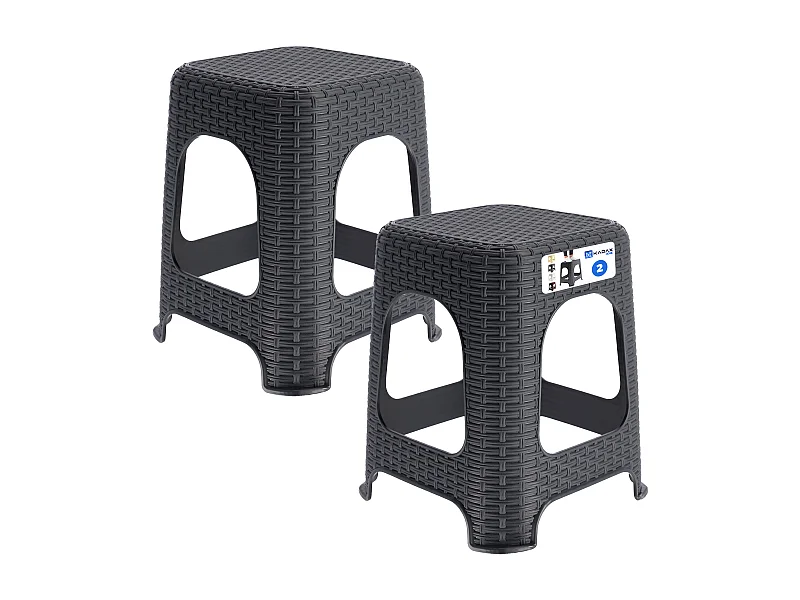 KADAX Kruk van kunststof, opstapkruk, tot 120 kg, rotankruk met antislipvoeten, badkruk, woonkruk, lichte zitkruk, tuinkruk, kruk (2 x set antraciet)