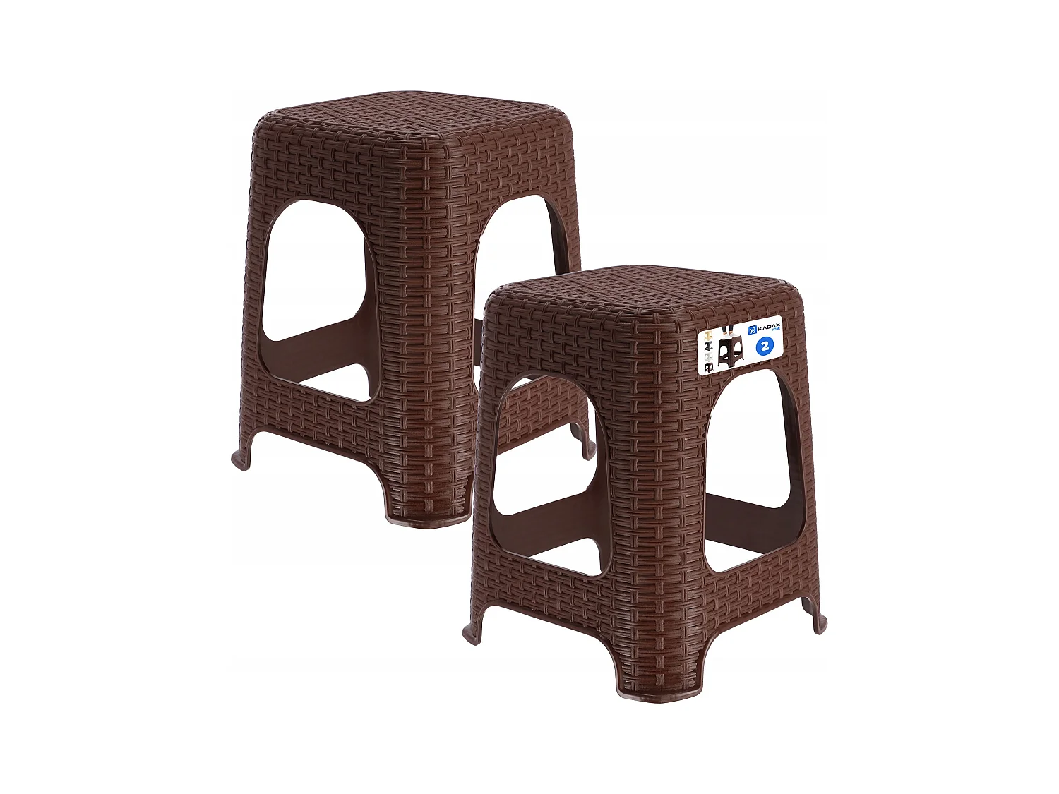 KADAX Kruk van kunststof, opstapkruk, tot 120 kg, rotankruk met antislipvoeten, badkruk, woonkruk, lichte zitkruk, tuinkruk, kruk (2 x set bruin)