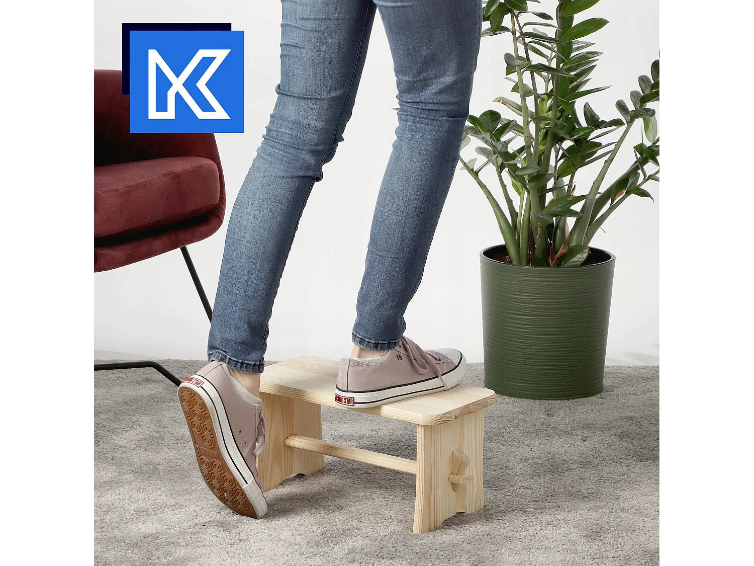 Tabouret en bois KADAX - Repose-pieds en pin naturel non verni, repose-pieds en 3 modèles, tabouret de bar, marchepied (rectangulaire)