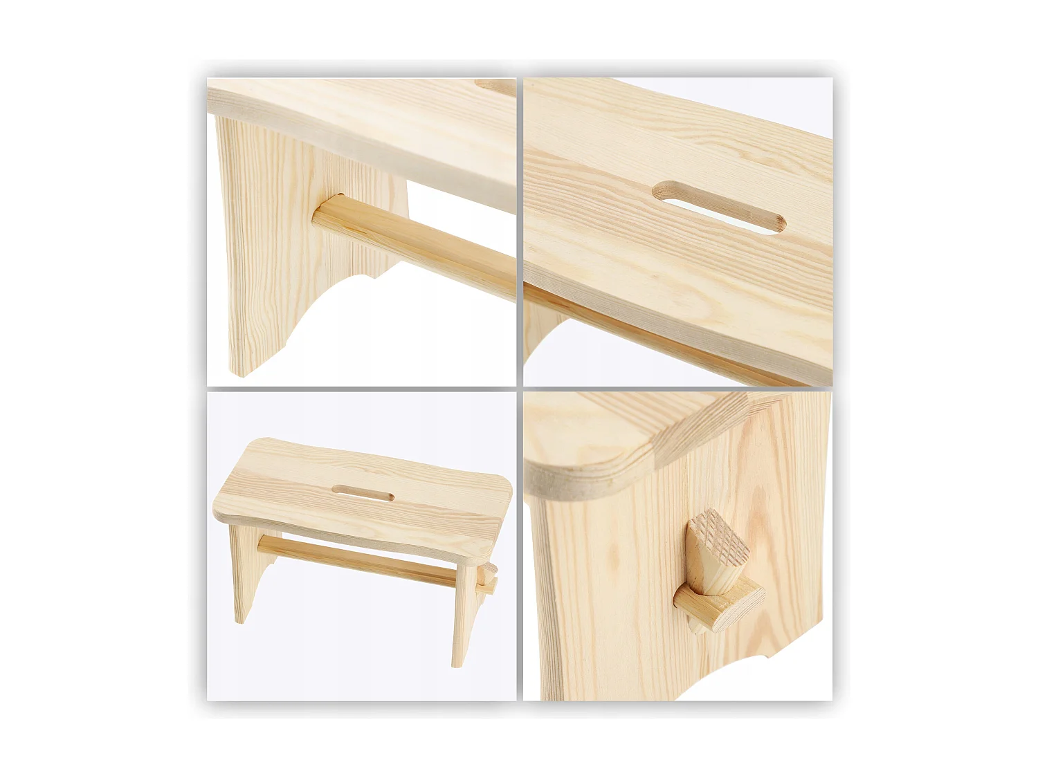 Tabouret en bois KADAX - Repose-pieds en pin naturel non verni, repose-pieds en 3 modèles, tabouret de bar, marchepied (rectangulaire)
