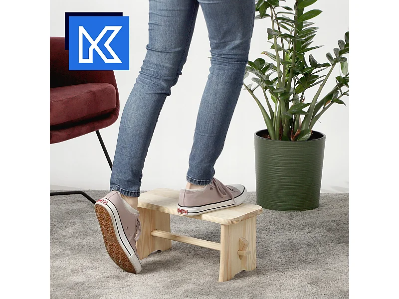 Tabouret en bois KADAX - Repose-pieds en pin naturel non verni, repose-pieds en 3 modèles, tabouret de bar, marchepied (rectangulaire)