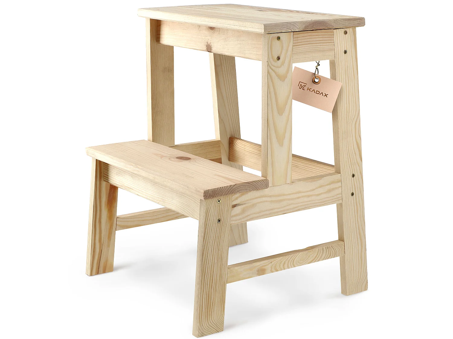 KADAX Houten kruk, voetenbank van natuurlijk ongelakt grenenhout, voetensteun in 3 verschillende modellen, barstoel, opstapkruk, kruk, kruk, houten kruk (ladder 2