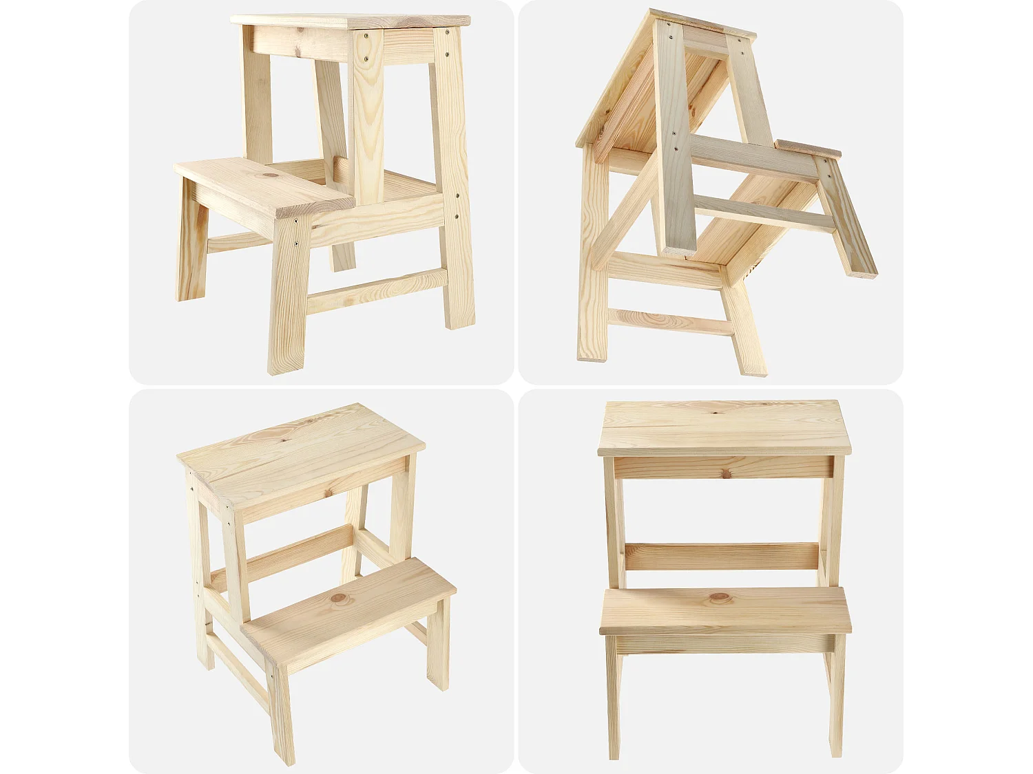 KADAX Houten kruk, voetenbank van natuurlijk ongelakt grenenhout, voetensteun in 3 verschillende modellen, barstoel, opstapkruk, kruk, kruk, houten kruk (ladder 2