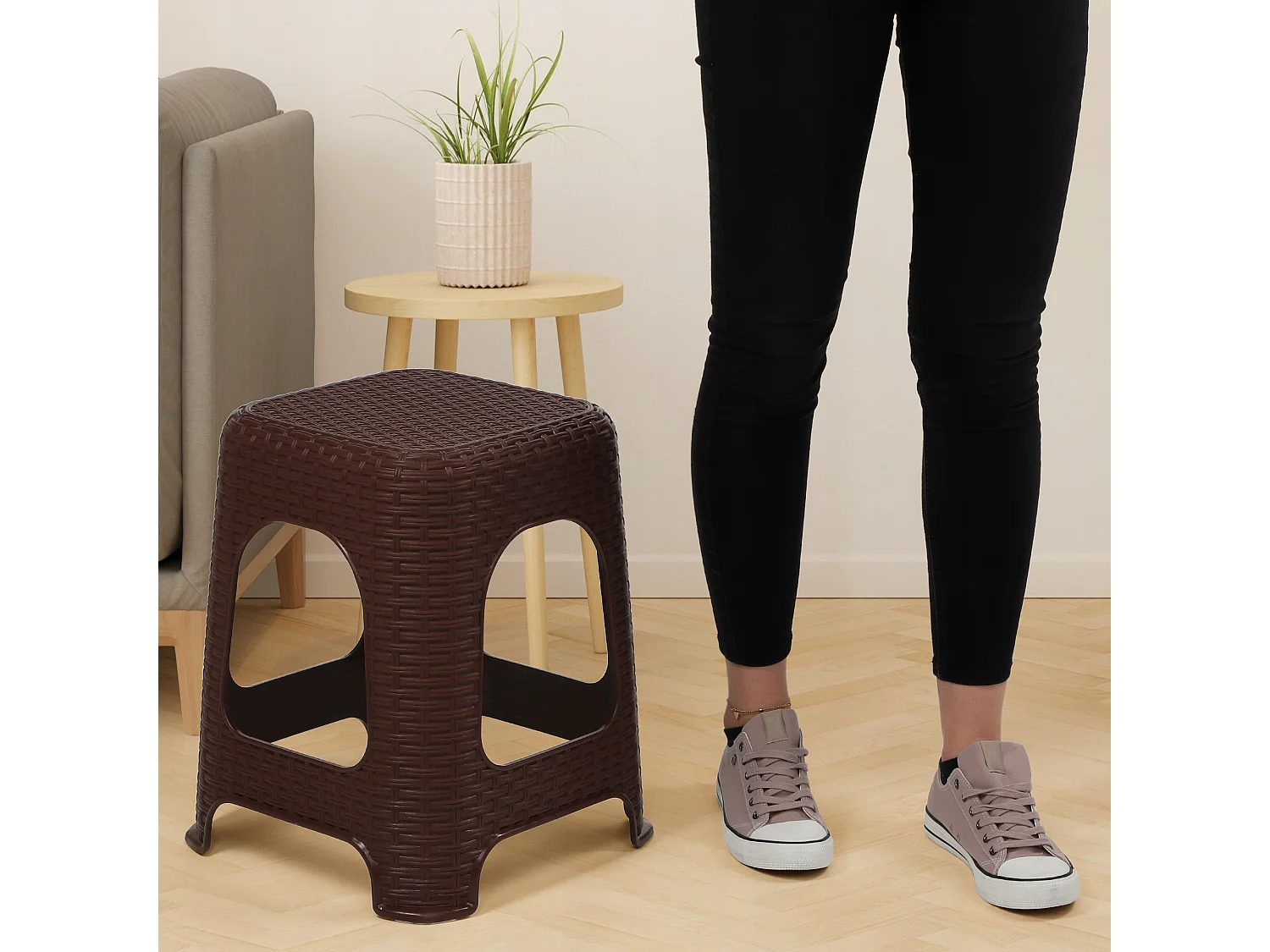 Tabouret en plastique KADAX, escabeau, jusqu'à 120 kg, tabouret en rotin avec pieds antidérapants, tabouret de bain, tabouret de salon, tabouret d'assise léger,