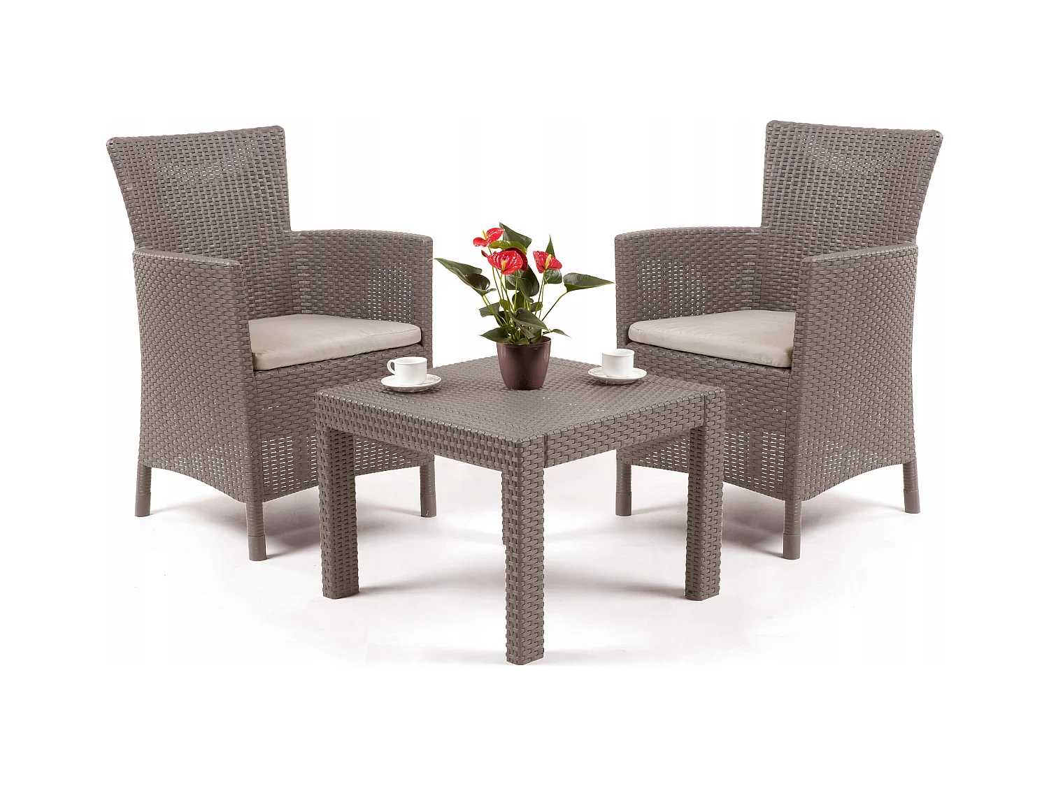 Conjunto de sala de estar Allibert 219990 Rosario Balcony 2 cadeiras e 1 mesa, visual rattan, plástico, cor cappuccino