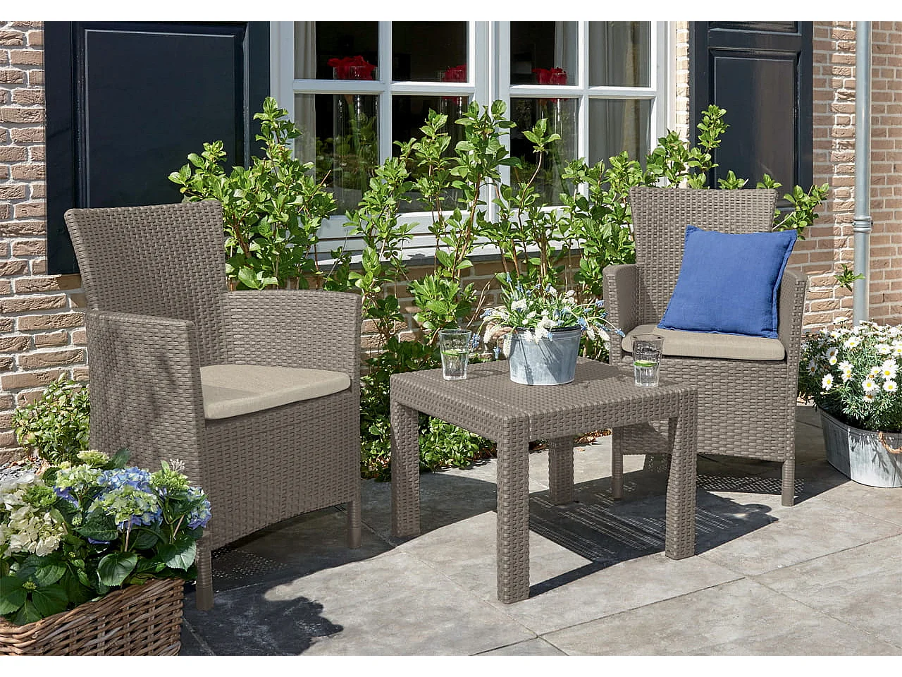 Ensemble de salon Allibert 219990 Rosario Balcony 2x chaises et 1x table, aspect rotin, plastique, cappuccino