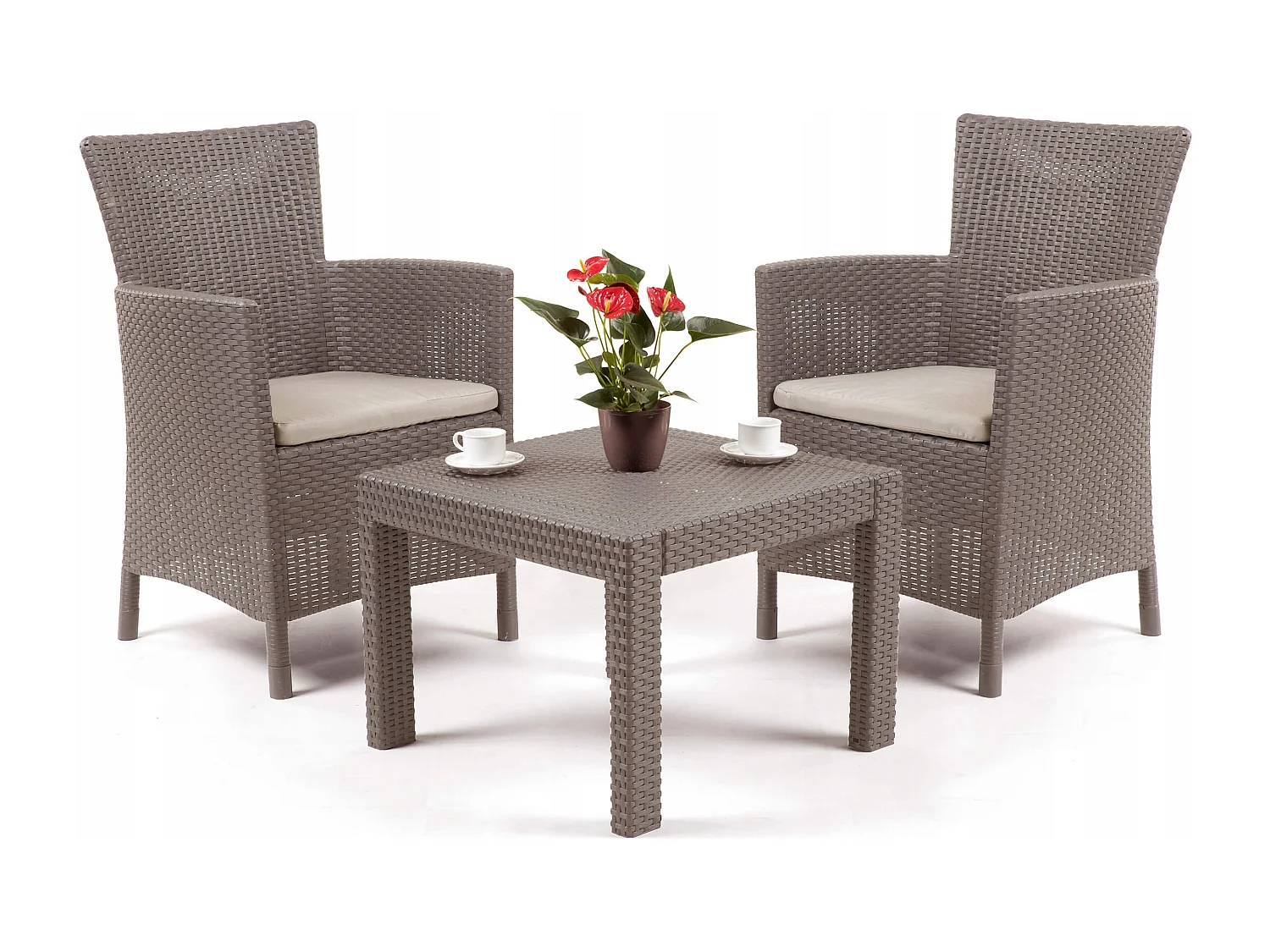 Ensemble de salon Allibert 219990 Rosario Balcony 2x chaises et 1x table, aspect rotin, plastique, cappuccino