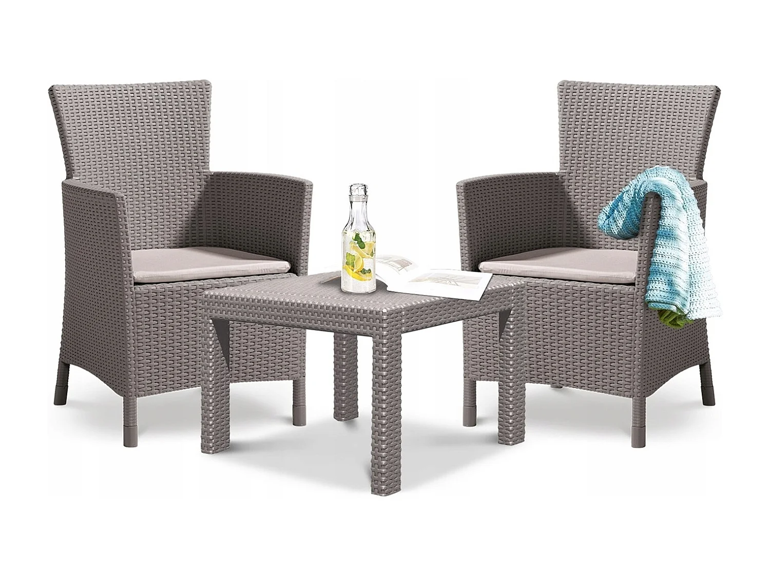 Ensemble de salon Allibert 219990 Rosario Balcony 2x chaises et 1x table, aspect rotin, plastique, cappuccino