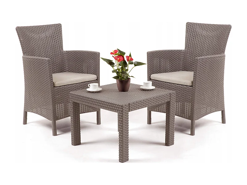 Ensemble de salon Allibert 219990 Rosario Balcony 2x chaises et 1x table, aspect rotin, plastique, cappuccino