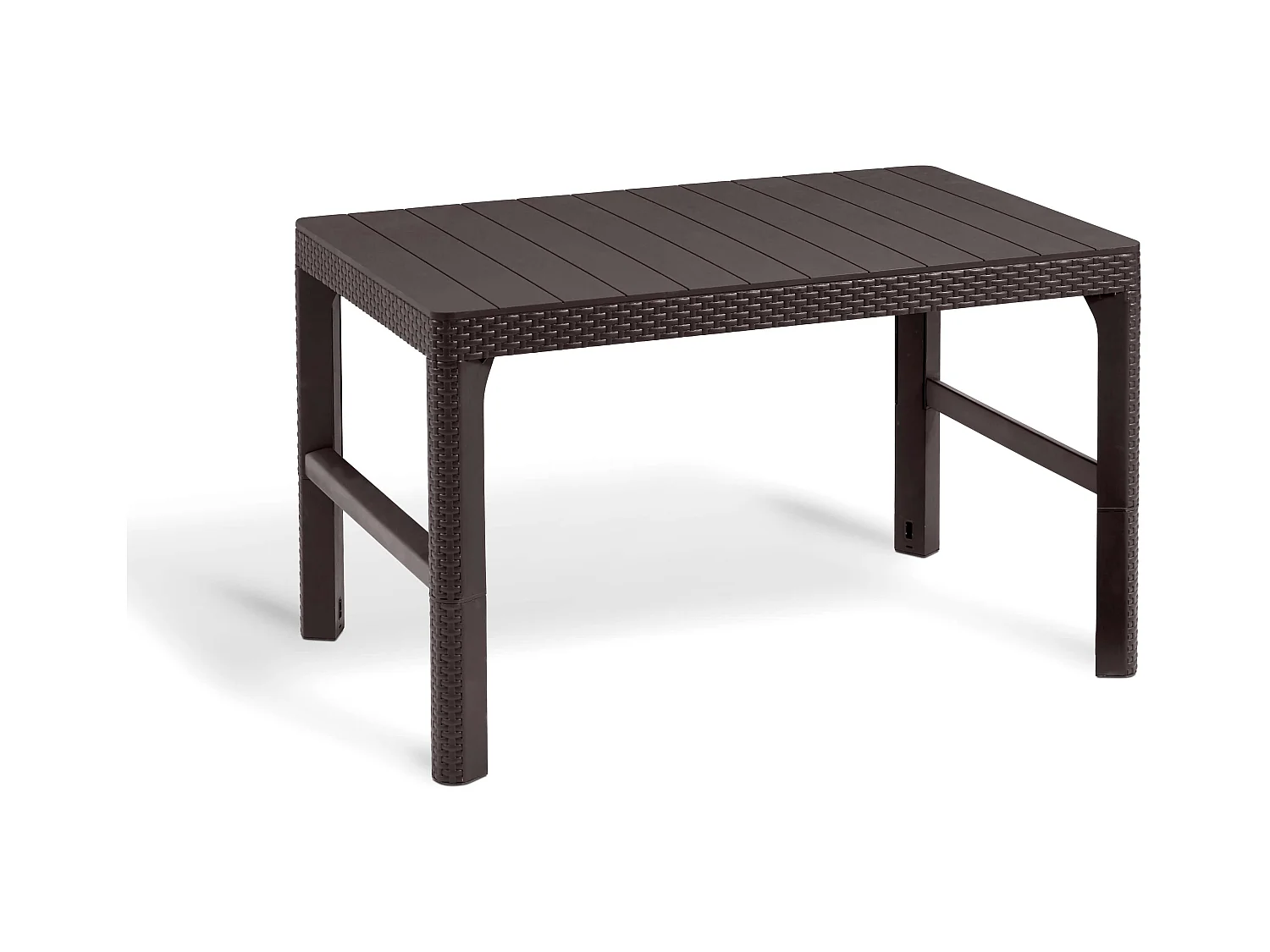 Table de jardin 2 en 1 Keter Lyon, résistante aux intempéries, marron, 116 x 71 cm, table d'extérieur réglable en hauteur, balcon et terrasse, table de balcon