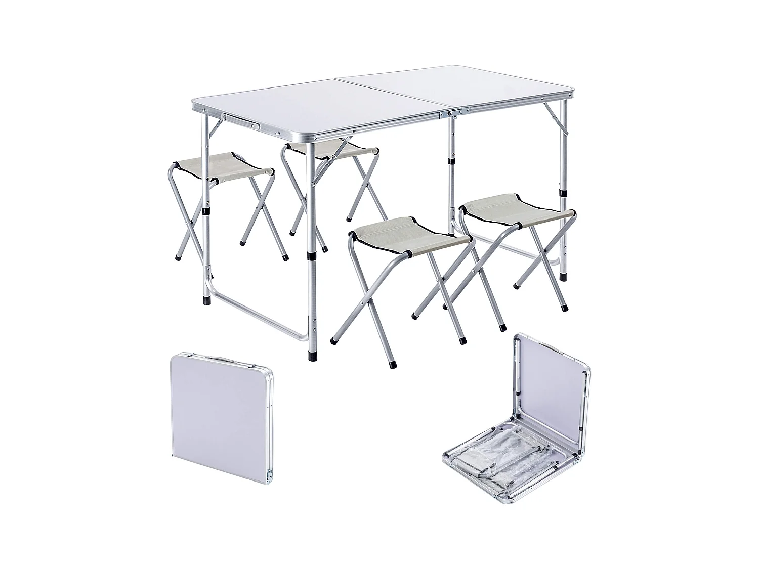 Ensemble de mobilier de camping KADAX : table pliante avec 4 chaises réglables en hauteur, multifonctionnel (argent et blanc)