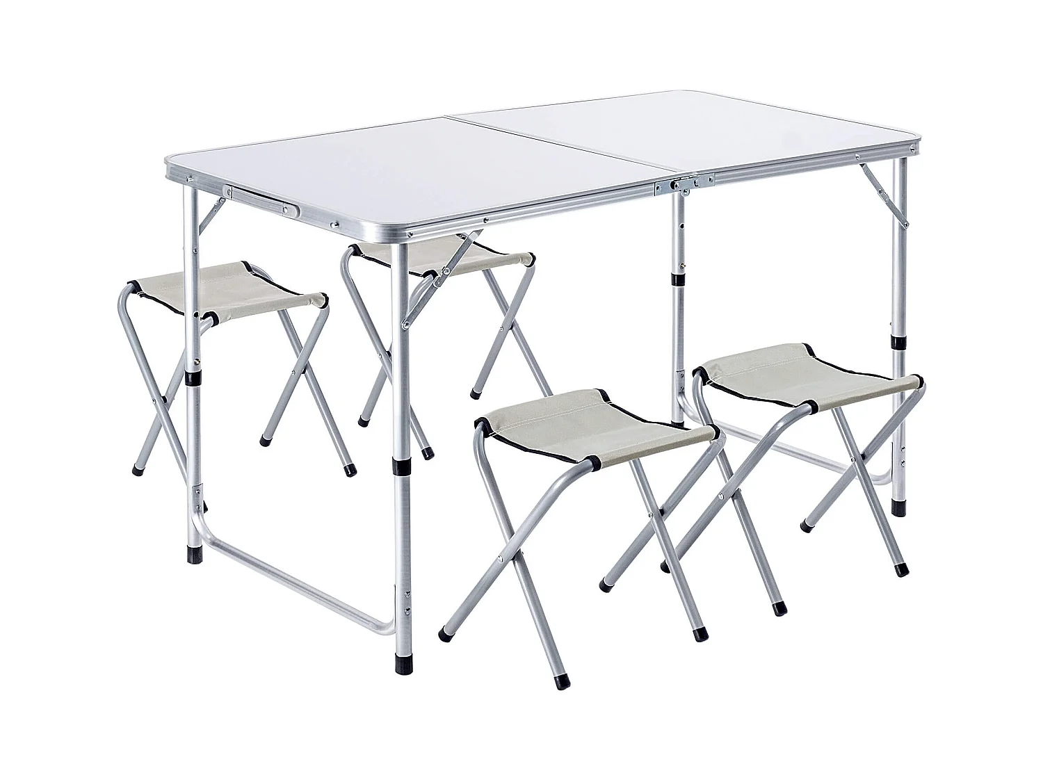 Ensemble de mobilier de camping KADAX : table pliante avec 4 chaises réglables en hauteur, multifonctionnel (argent et blanc)