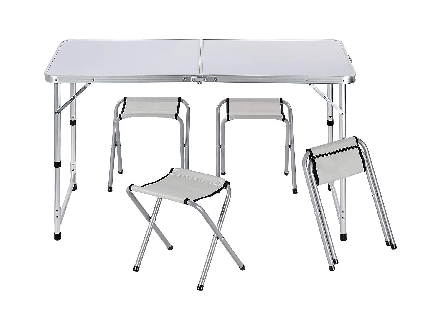 Ensemble de mobilier de camping KADAX : table pliante avec 4 chaises réglables en hauteur, multifonctionnel (argent et blanc)
