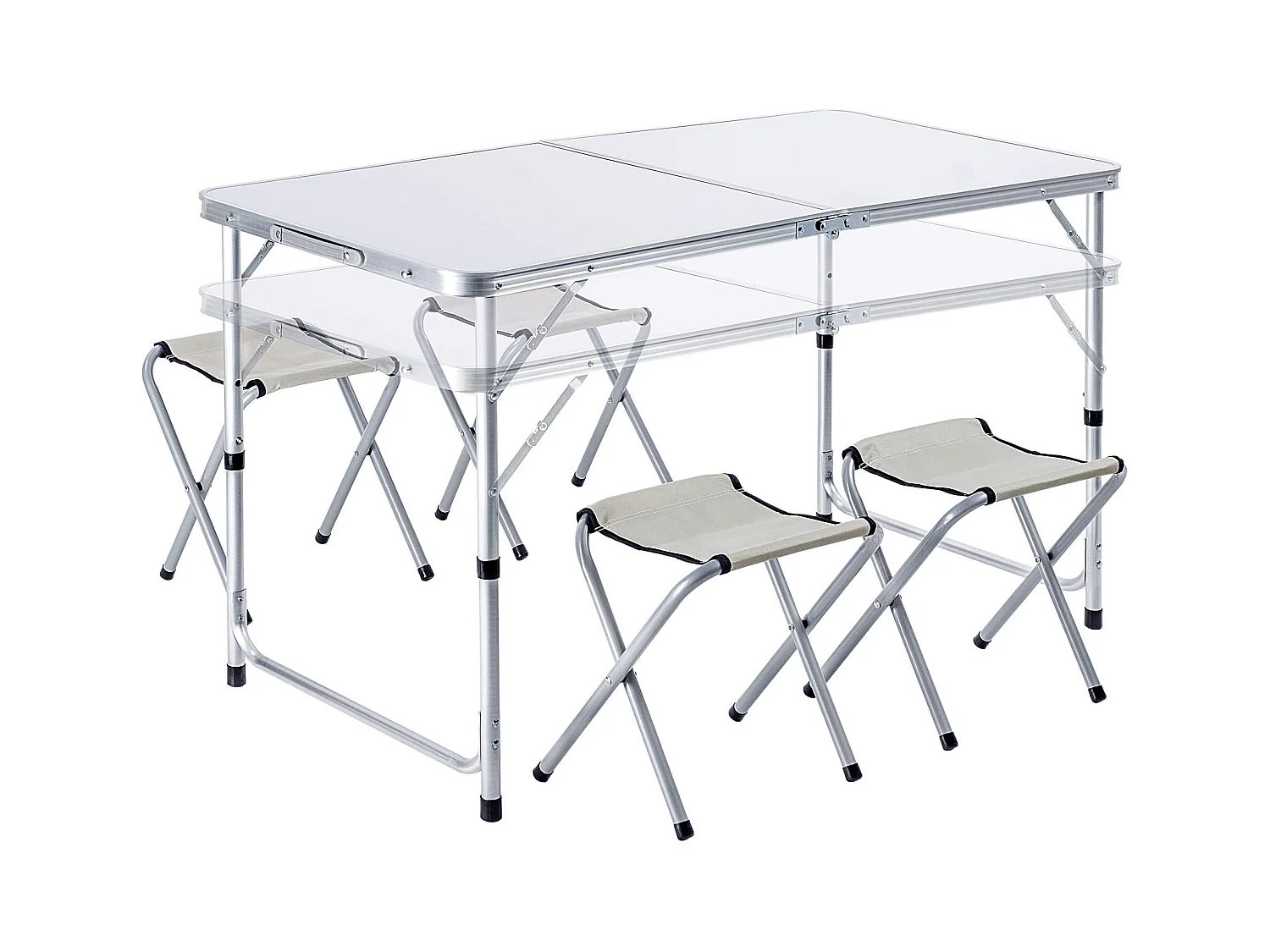 Ensemble de mobilier de camping KADAX : table pliante avec 4 chaises réglables en hauteur, multifonctionnel (argent et blanc)