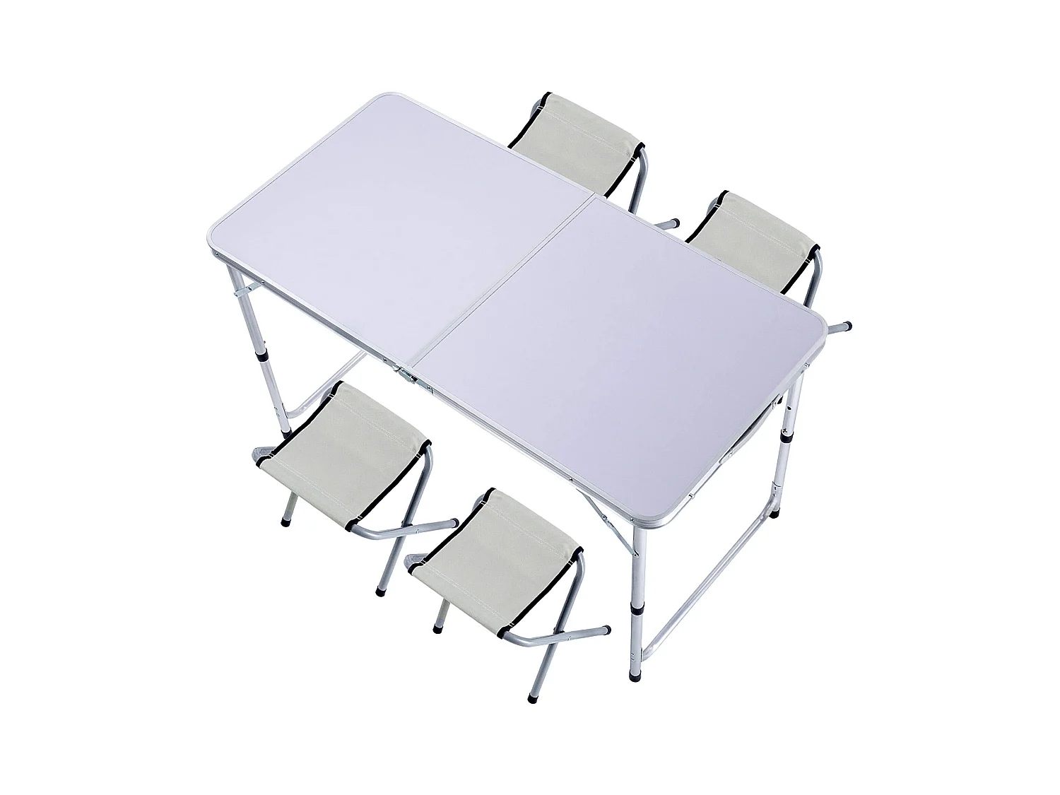 Ensemble de mobilier de camping KADAX : table pliante avec 4 chaises réglables en hauteur, multifonctionnel (argent et blanc)