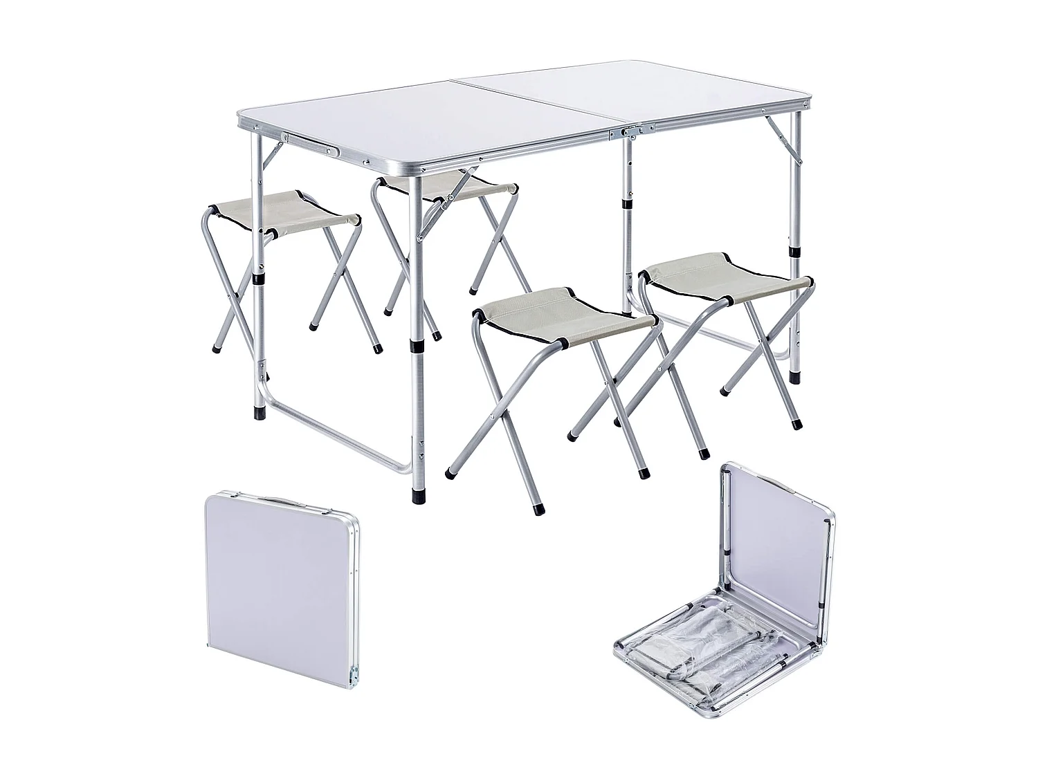 Ensemble de mobilier de camping KADAX : table pliante avec 4 chaises réglables en hauteur, multifonctionnel (argent et blanc)