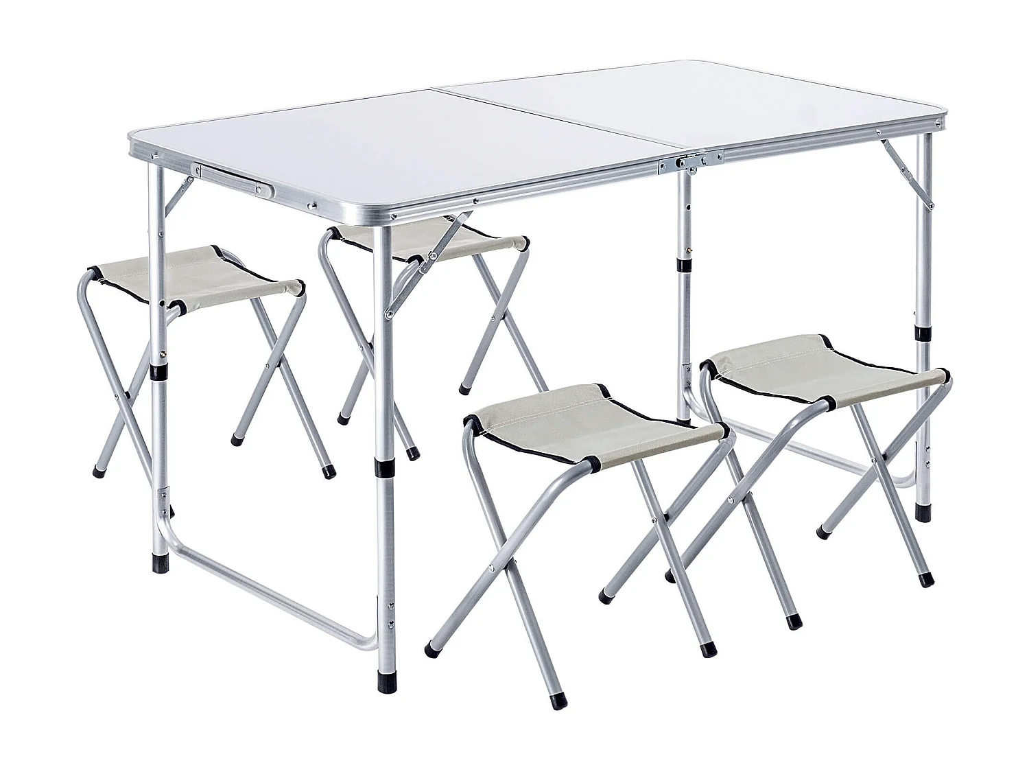 Ensemble de mobilier de camping KADAX : table pliante avec 4 chaises réglables en hauteur, multifonctionnel (argent et blanc)