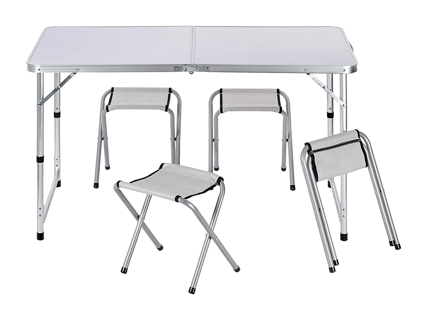 Ensemble de mobilier de camping KADAX : table pliante avec 4 chaises réglables en hauteur, multifonctionnel (argent et blanc)
